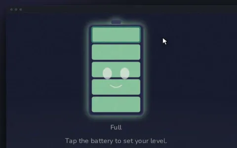 Social Battery's five-bar battery tapped to full, with a smiling face
