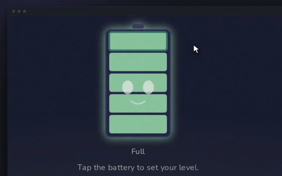 Social Battery's five-bar battery tapped to full, with a smiling face