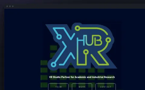 xrhub.co.uk: the XRHUB mark, "VR Studio Partner for Academic and Industrial Research", over rising green blocks